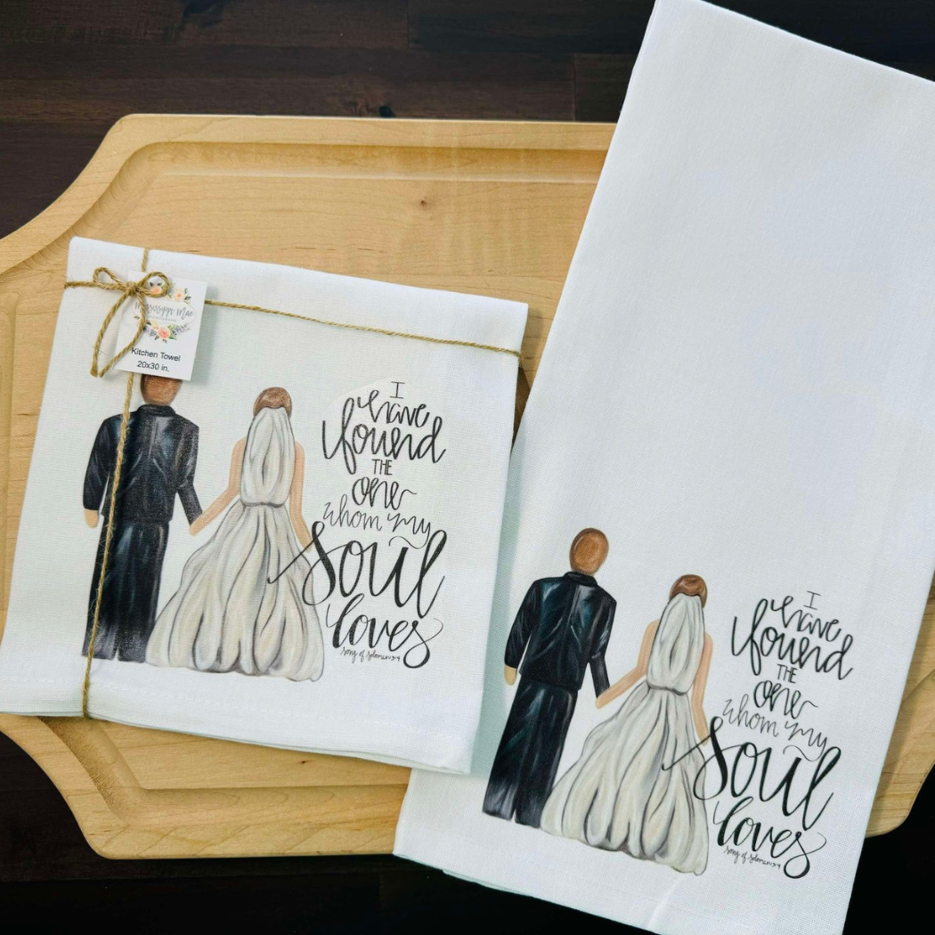 Mississippi Mae Monograms - Wholesale Tea Towel - Wedding Couple Kitchen Towel3