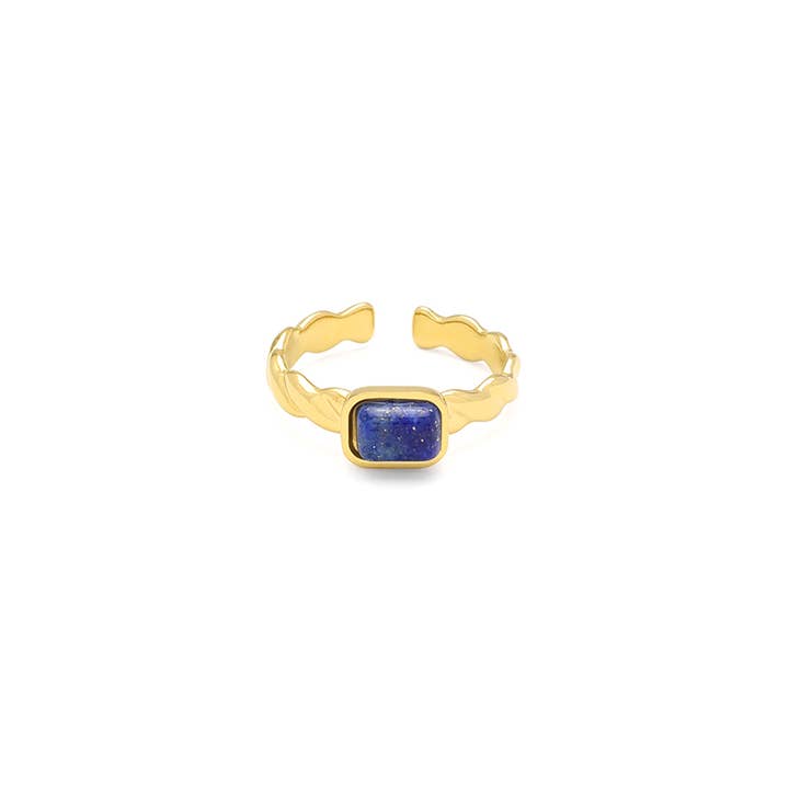 Bijoux 7bis - Wholesale Cocktail/gelegenheidsring - Rechthoekige cabochonstalen ringset met gehamerde sluiting