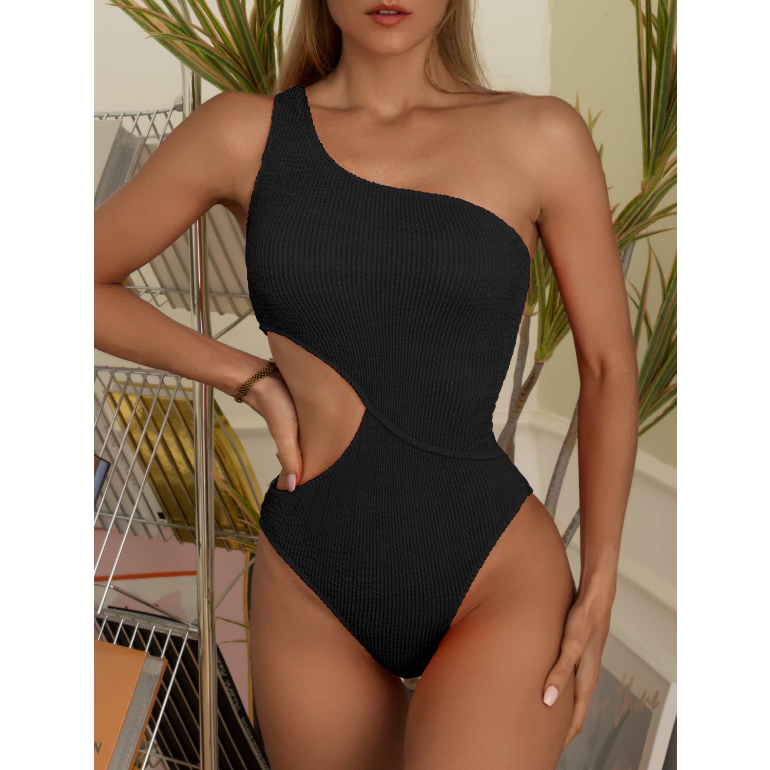 Sweetkama – wholesale One-piece swimsuit – Women’s – Wrinkle One Shoulder Waist Cut One Piece Swimwear Y264