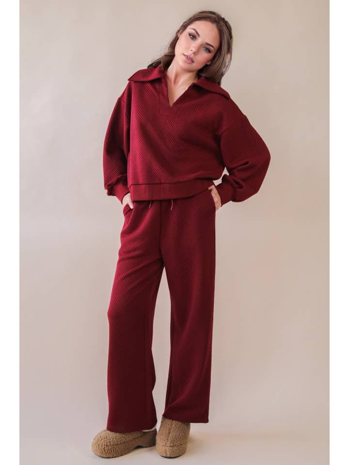 VERY J - Wholesale Lounge Set - Women's - NT12404SET-Textured Knit Casual Comfy Top & Pants Set2