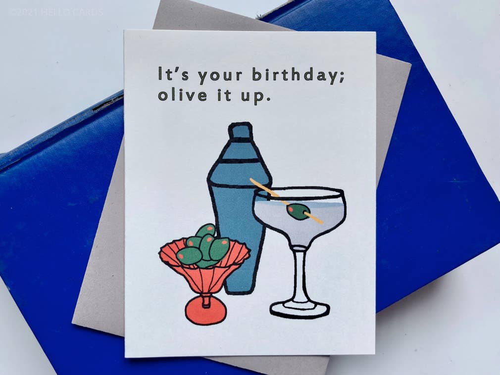 HEI LO CARDS - Wholesale Birthday Card - "Olive It Up" Martini Birthday Card1