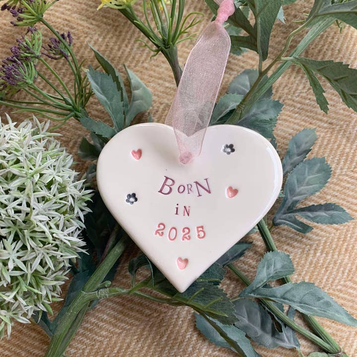 Handmade Ceramic - Born in 2025 Heart for wholesale by Jamali-Annay Designs