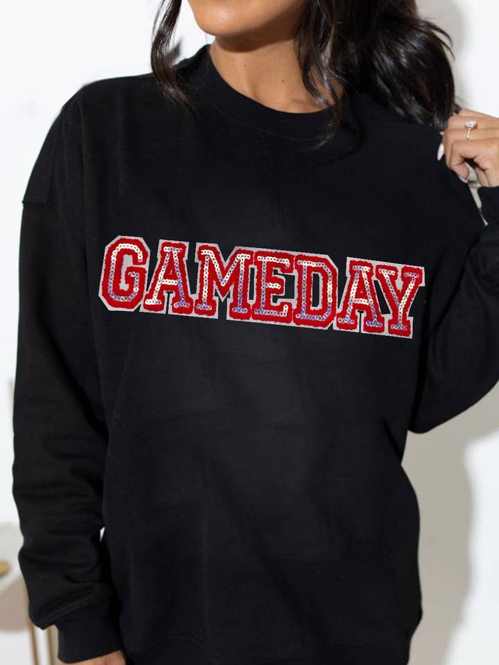 Black Sequined GAME DAY Rugby Football Season Sweatshirt for wholesale by Lovesoft