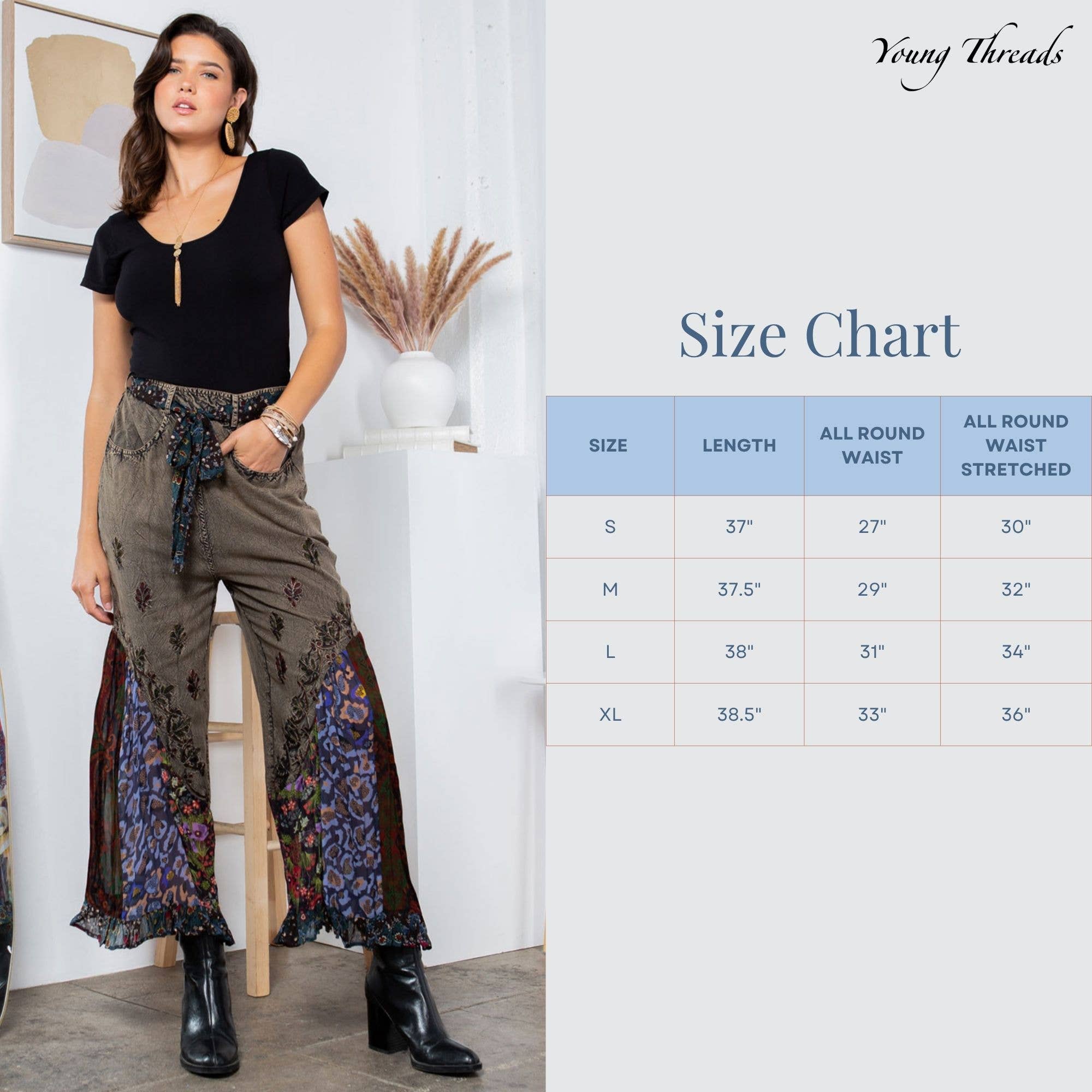 Young Threads - Vente Pantalon – femme - Pantalon évasé en rayonne surteint bohème9