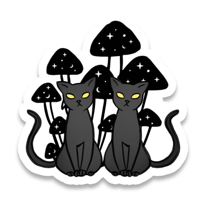 Chats noirs | Champignons | Sorcière | Autocollant imperméable | 2,5 pouces pour la vente par Rebel and Siren Stickers