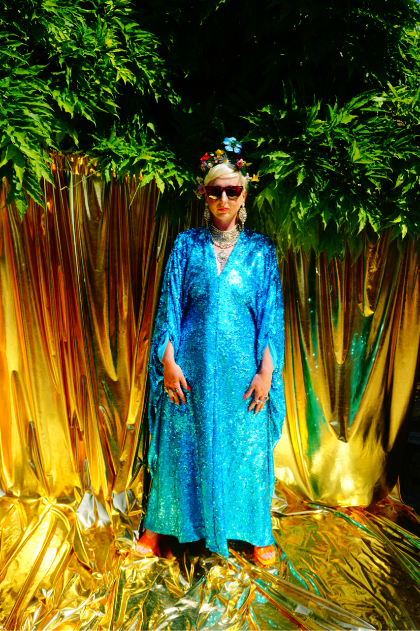 Fumbalinas – wholesale Kaftan – Women's – Turquoise Holographic Sequin Maxi Kaftan Gown / Kimono Robe17