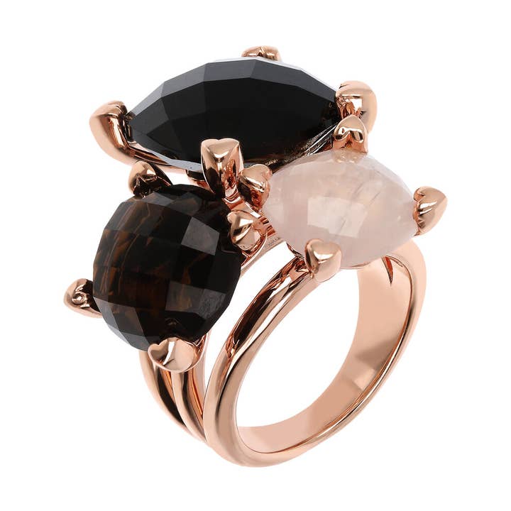 Anillo Trilogy con piedras naturales y balizas en forma de corazón para venta al por mayor de Bronzallure