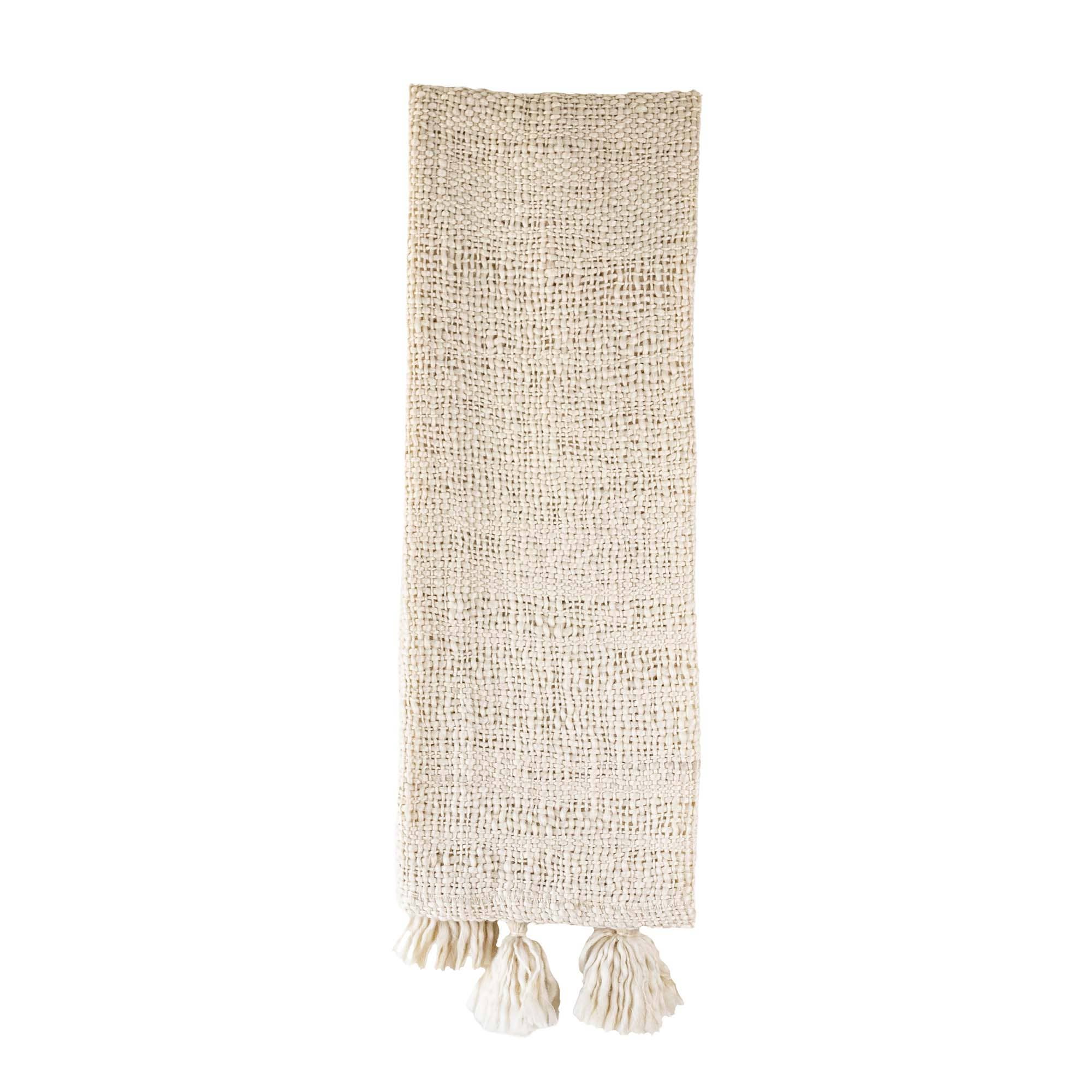Foreside Home & Garden - Wholesale Throw Blanket - Mel Hand Woven Tasseled Throw Blanket Cream Polyester2