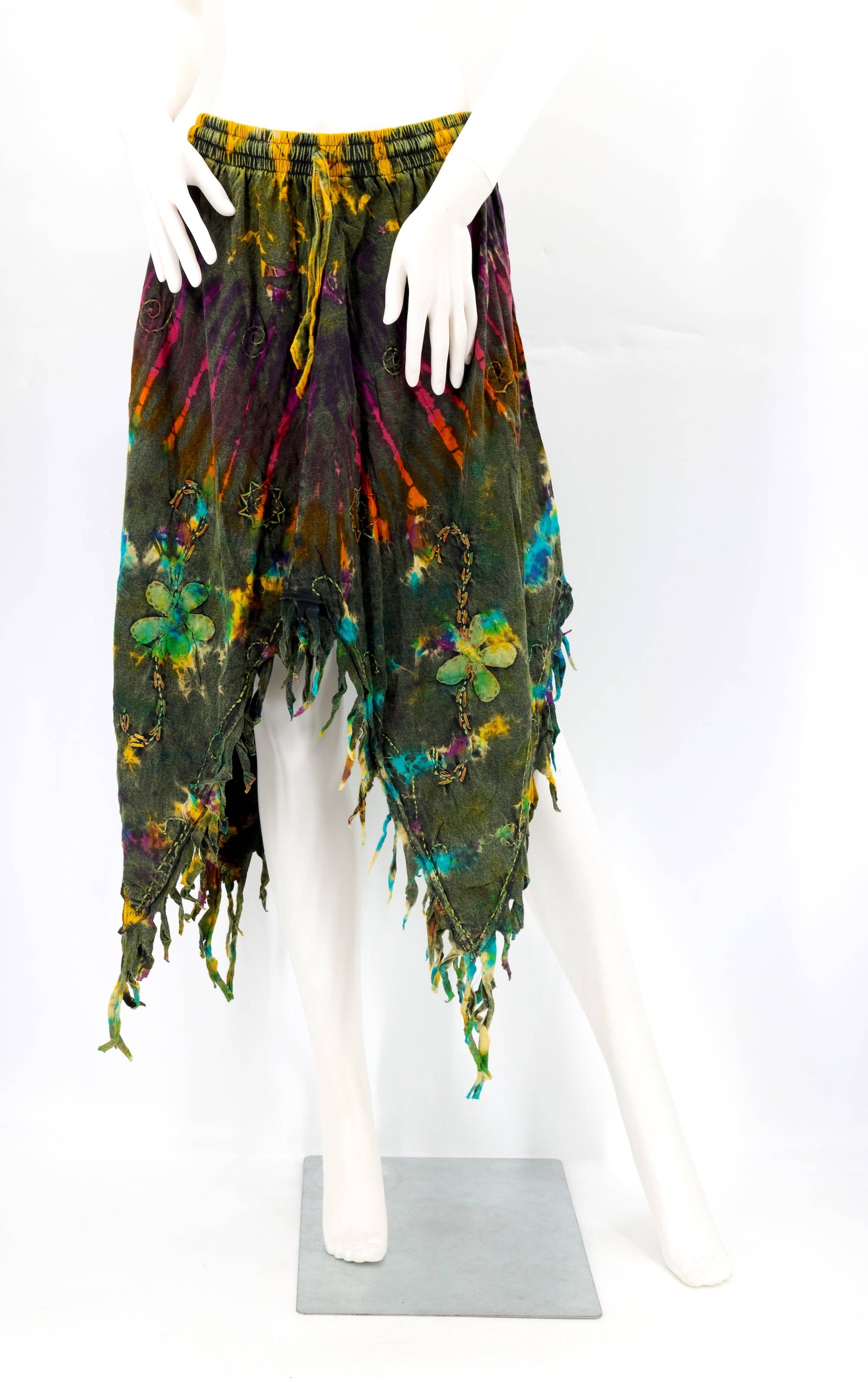 Himalaya Handmade - Wholesale Skirt - Women's - Cotton Hippie Handmade Floral Embroidered Stone Washed Fringe Skirt4