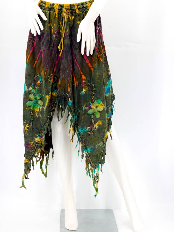 Himalaya Handmade - Wholesale Skirt - Women's - Cotton Hippie Handmade Floral Embroidered Stone Washed Fringe Skirt4