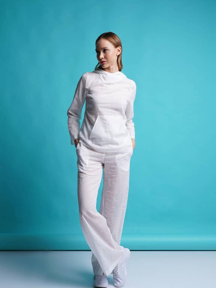 Pantalón de playa de algodón blanco para mujer para venta al por mayor de MERCES