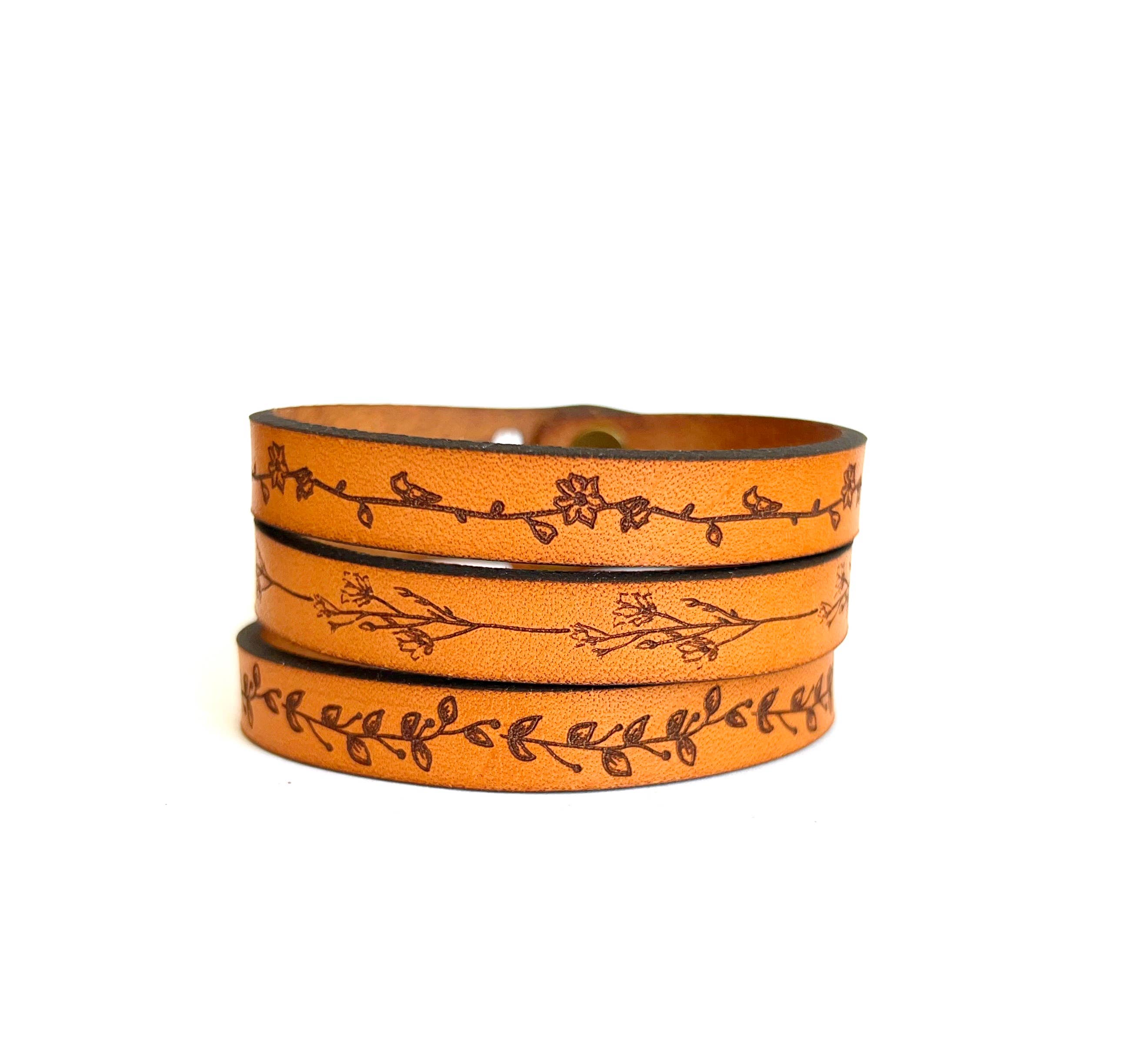 New Market Farmhouse - Wholesale Bangle Bracelet - Thin Floral Leather Bracelet - Stud Closure1