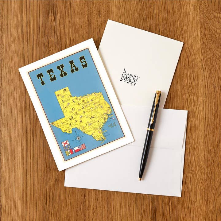 Found Image Press - Wholesale Stationery/Notecard Set - Greeting Card TX-860 Map of Texas, Flags1