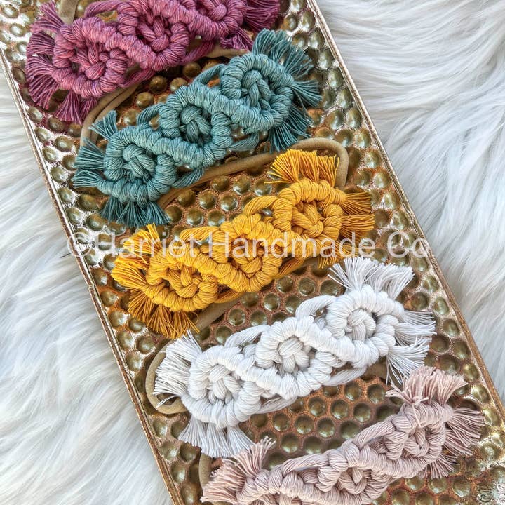 Triple Twist Boho Festival Macrame Bow Headband, 50+ Colors for wholesale by Harriet Handmade Co.