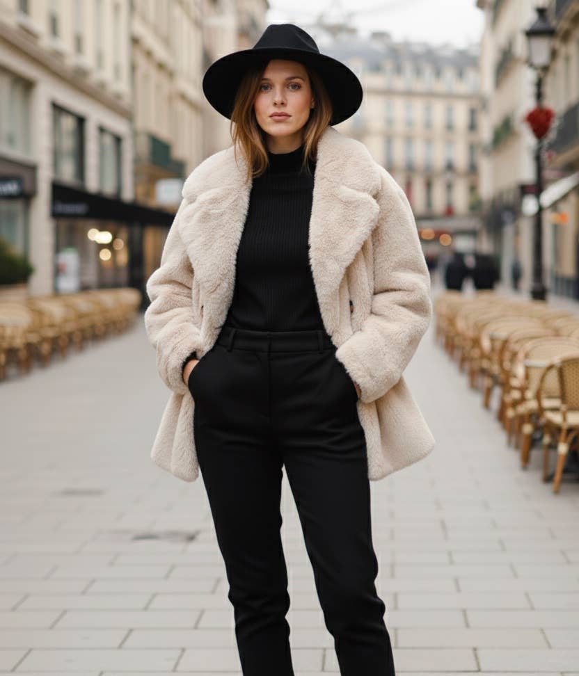 MOOYA - Wholesale Fur/Faux Fur Coat - Women's - Double-breasted faux fur coat - DD0024