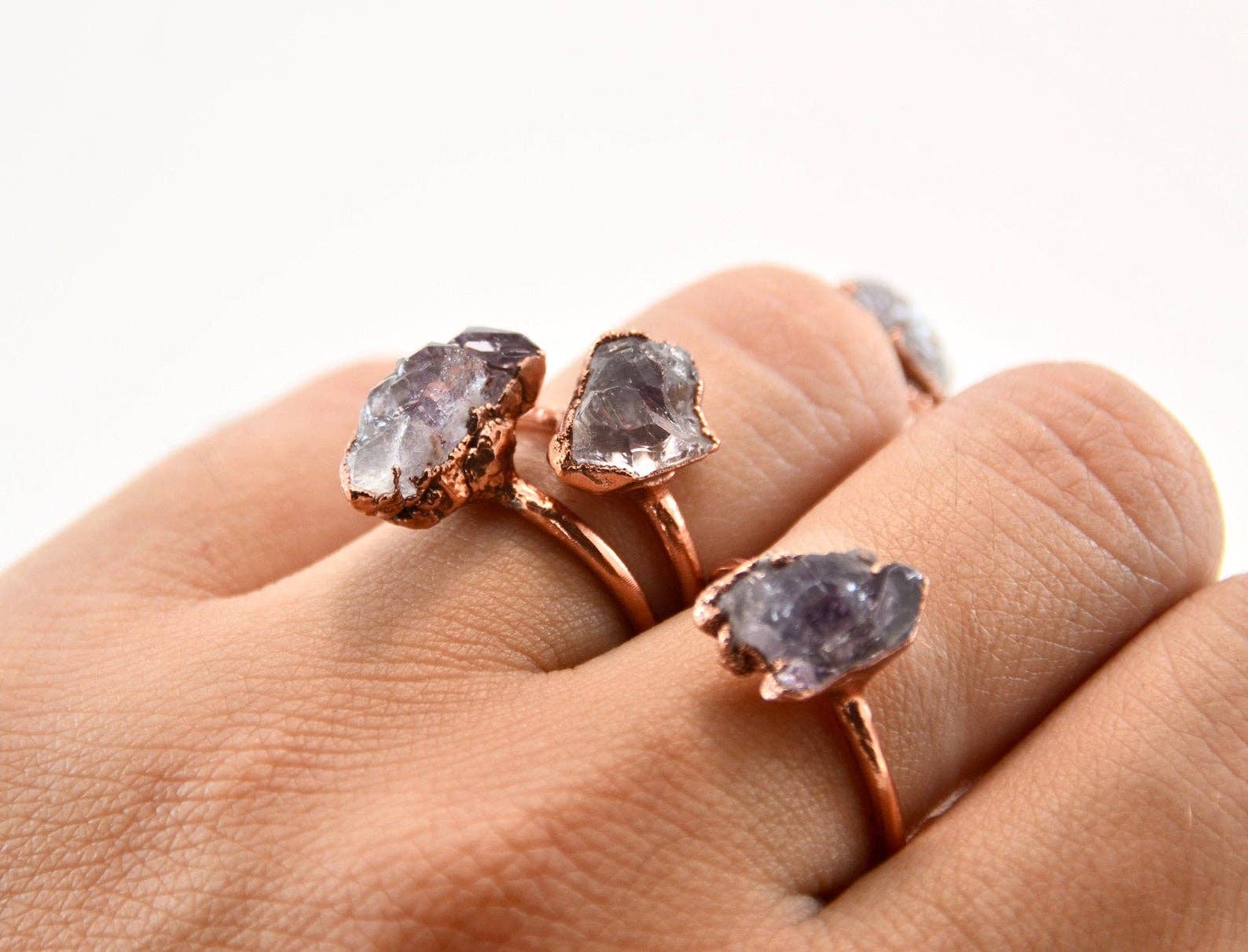Daddy Daughter Jewelry – Großhandel Cocktail-/Statement-Ring – Roher Amethyst aus Mexiko || Geburtssteinring für Februar aus Kupfer0