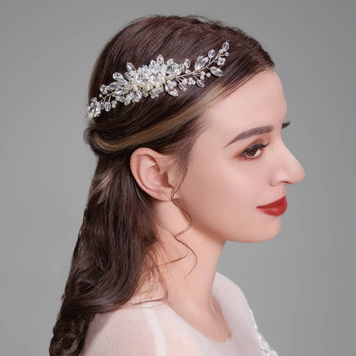 Pente de cabelo de noiva com pérolas, tiara de cristal, acessórios de casamento por atacado de eitairs art gifts