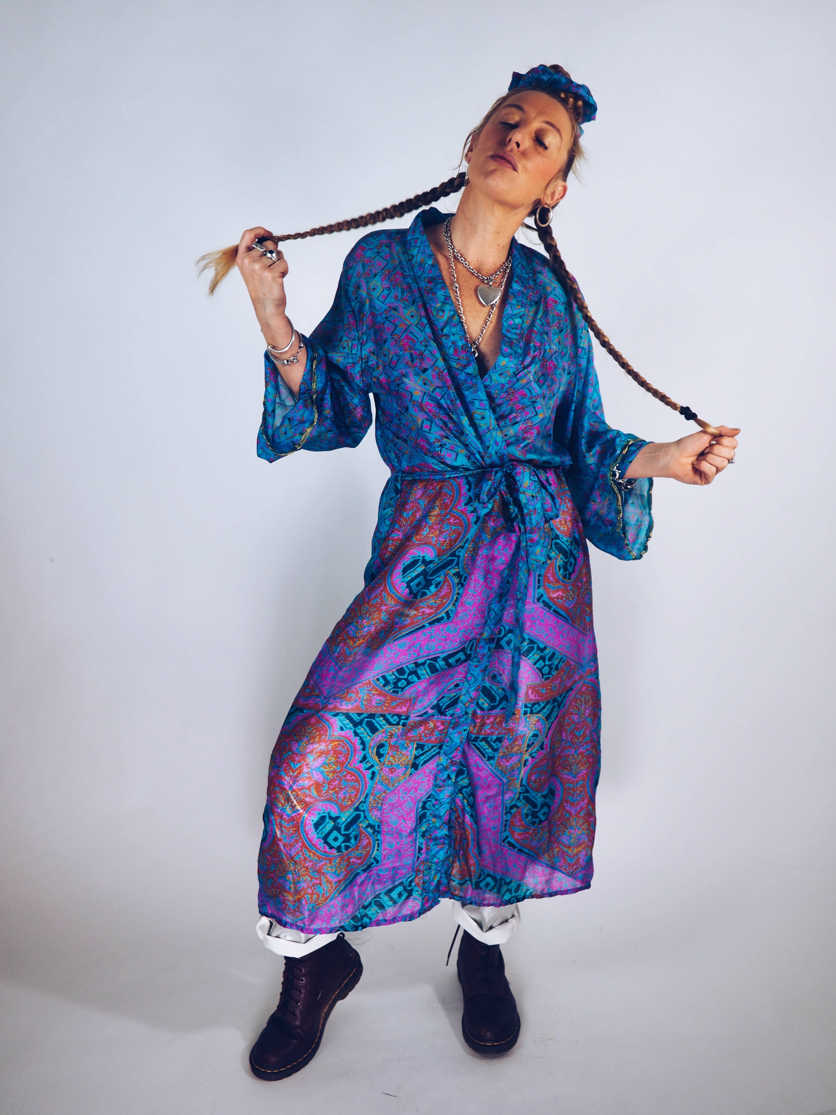 Vagabond Ibiza - Wholesale Kimono - Women's - The Kardash Kimono Long – Up-cycled Vintage Sari Kimono 12