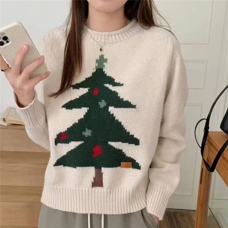 UZ Wholesale Store - Wholesale Cape - Dames - Kerst Dennenboom Rode Jacquard Trui0