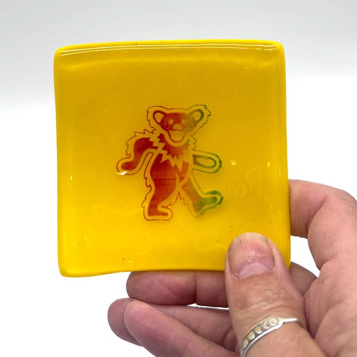 Deadhead Dancing Bear Handmade 2.75" Fused Glass Small Dish for wholesale by Kiku Handmade | Contemporary Fused Glass Home Goods