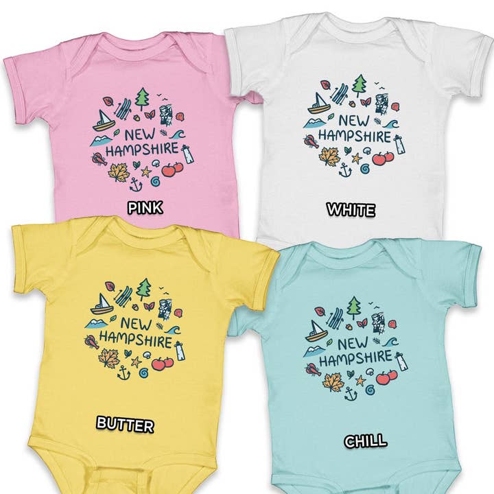 RetroPlanet - Wholesale Bodysuit (Non-Footed) - Baby - New Hampshire Doodles Baby Onesies Unisex NB-24 Months