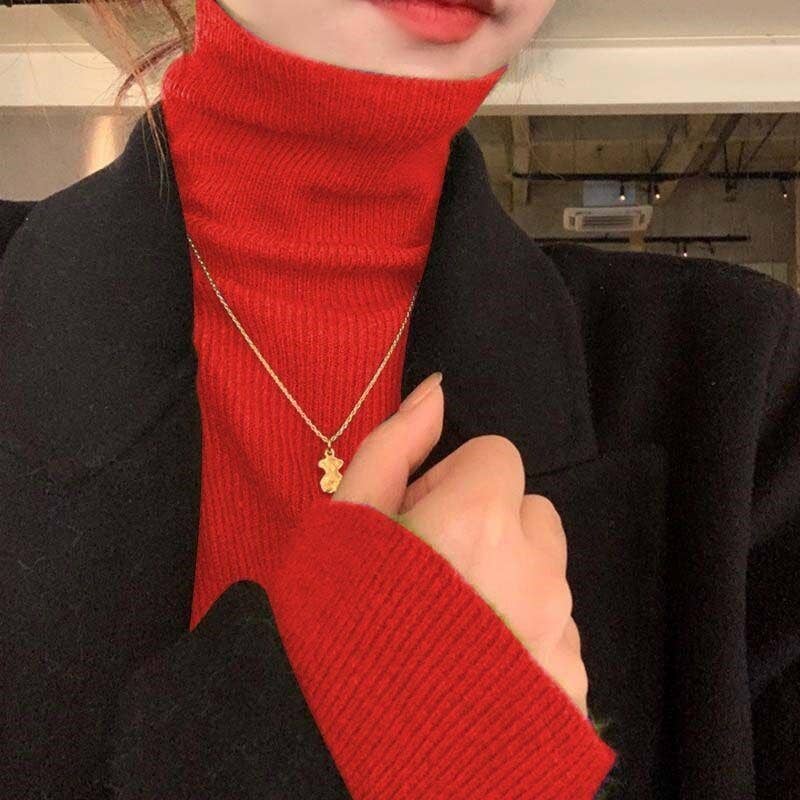 Plush Looks - Wholesale Pullover-trui - Dames - Stijlvolle effen gebreide slim fit trui met opstaande kraag5