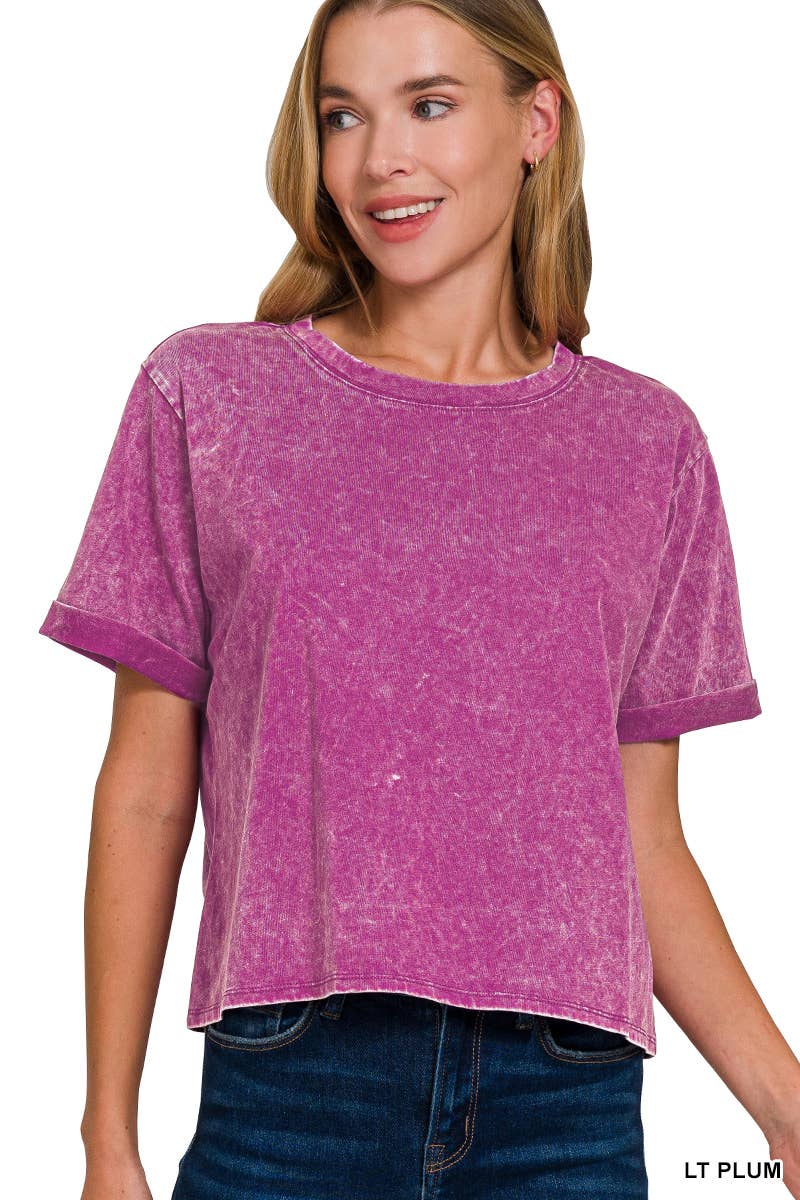 42POPS - Wholesale Knit Top - Women's - `.Washed Crew Neck Crop TShirt21