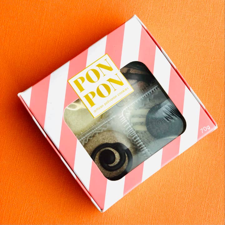 Assortiment STARTER (4 pièces) - 16 boîtes avec 4 variétés pour la vente par Laine & Lola Confection Co. - PONPON Artisan Cookies