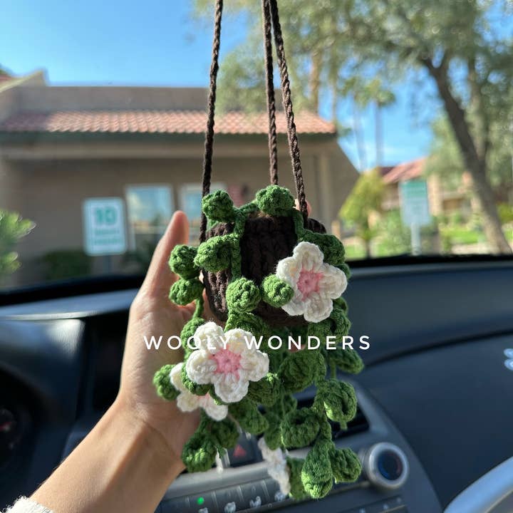 Anh2 LTD - Venta al por mayor Colgante decorativo para coche - Mujer - Espejo de coche para colgar a ganchillo con plantas suculentas, enredaderas