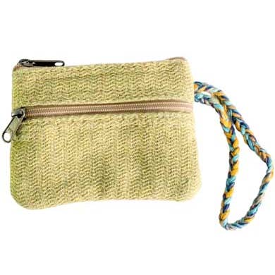 Earth Divas - Wholesale Coin purse – Women’s - Yellow-green Hemp Coin Purse with Two Zippered Compartments0