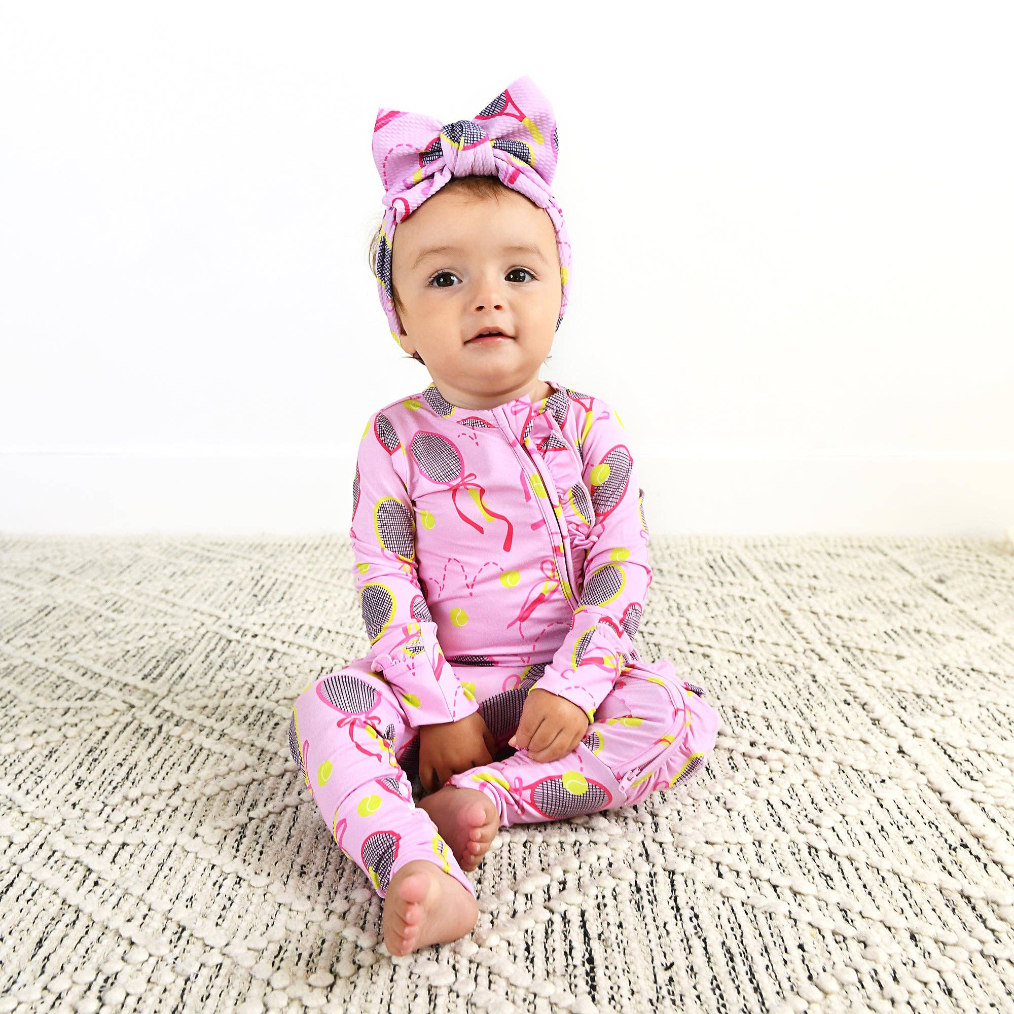 Gigi and Max - Wholesale Jumpsuit - Baby - Serena Pink Tennis Ruffle Zip Bamboo Baby Sleepies Kids 11