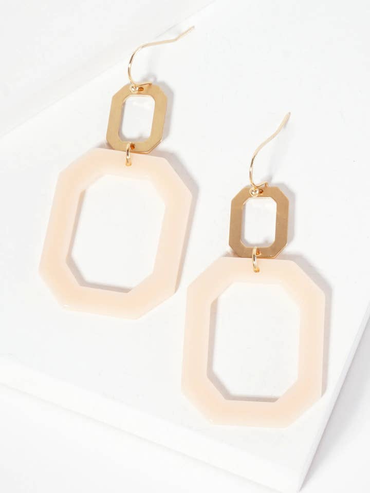 Geometric Double Cutout Acetate Octagon-Shaped Dangle Earrings for wholesale by Wild Honey