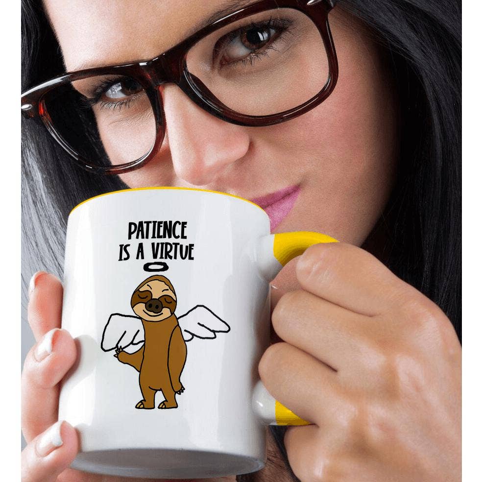 3dRose - Wholesale Coffee Mug - 3dRose, Funny Cute Cool Sloth Angel Patience is a Virtue Cartoon, Mug1