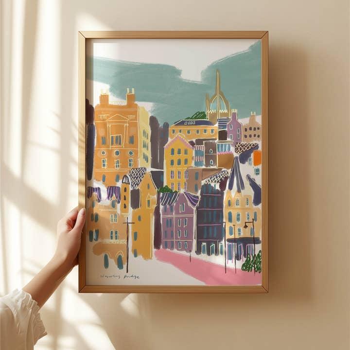 Edinburgh Waverley Bridge Hand Painted Art Print for wholesale by Natalie Cass Art