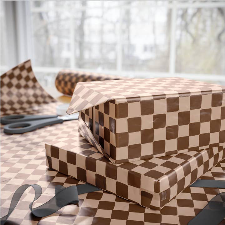Checkered Brown Luxury Gift Wrap Roll for wholesale by Tejas mercantile