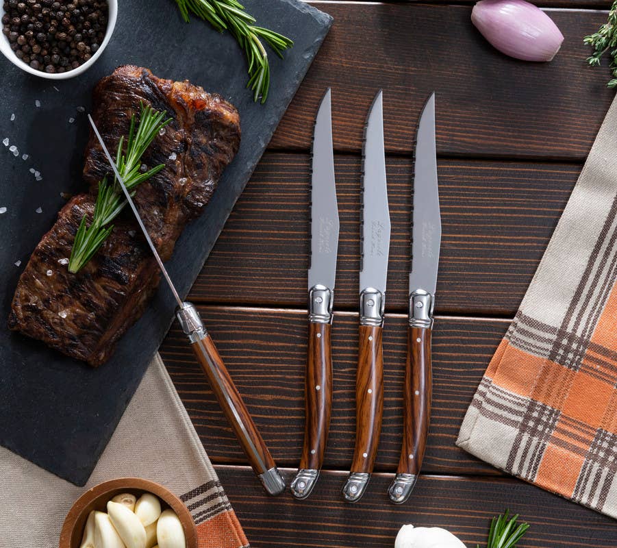 French Home - Wholesale Knife Set - French Home Set of 4 Laguiole Steak Knives, Wood Grain3