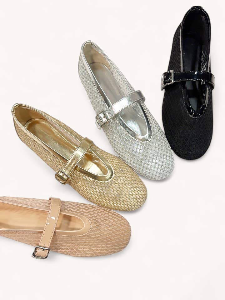 CCOCCI - Wholesale Flats - Women's - ACCEPT-29 FISHNET MESH UPPER ROUND TOE BALLET FLAT