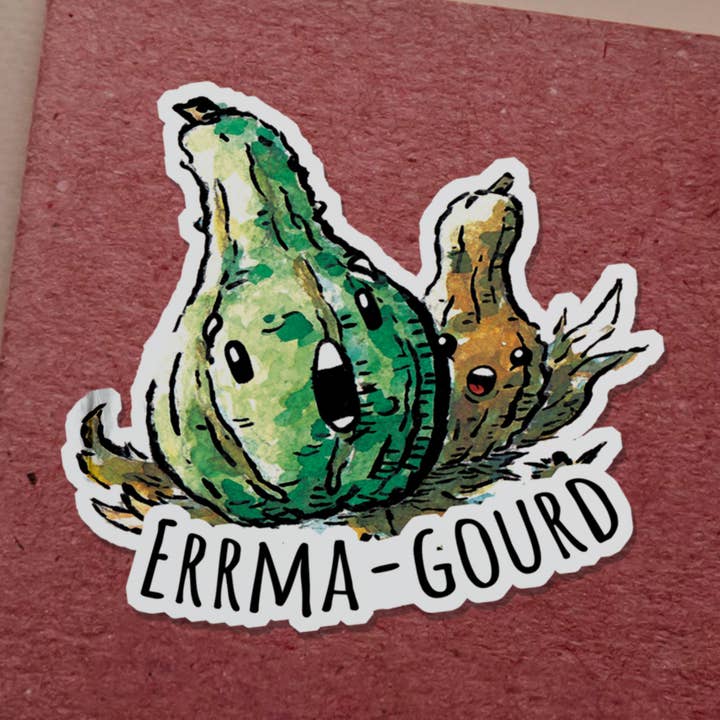 Erma-Gourd – Funny Fall Pumpkin Gourd Vinyl Sticker for wholesale by Aaron Millard Illustration