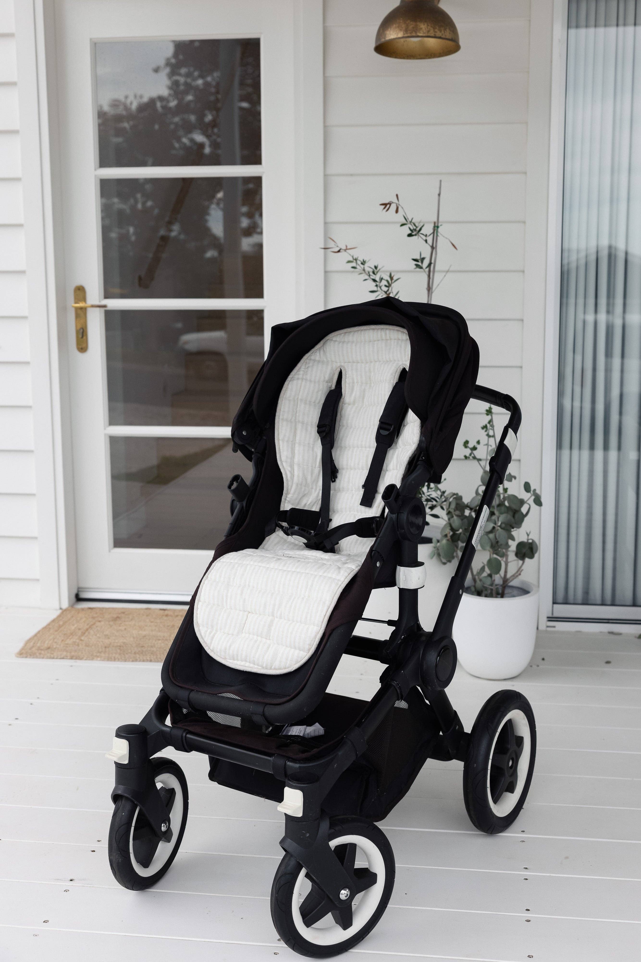 Beige Oatmeal & Stripe - Pram Liner- Stripe quilt for wholesale on Faire7