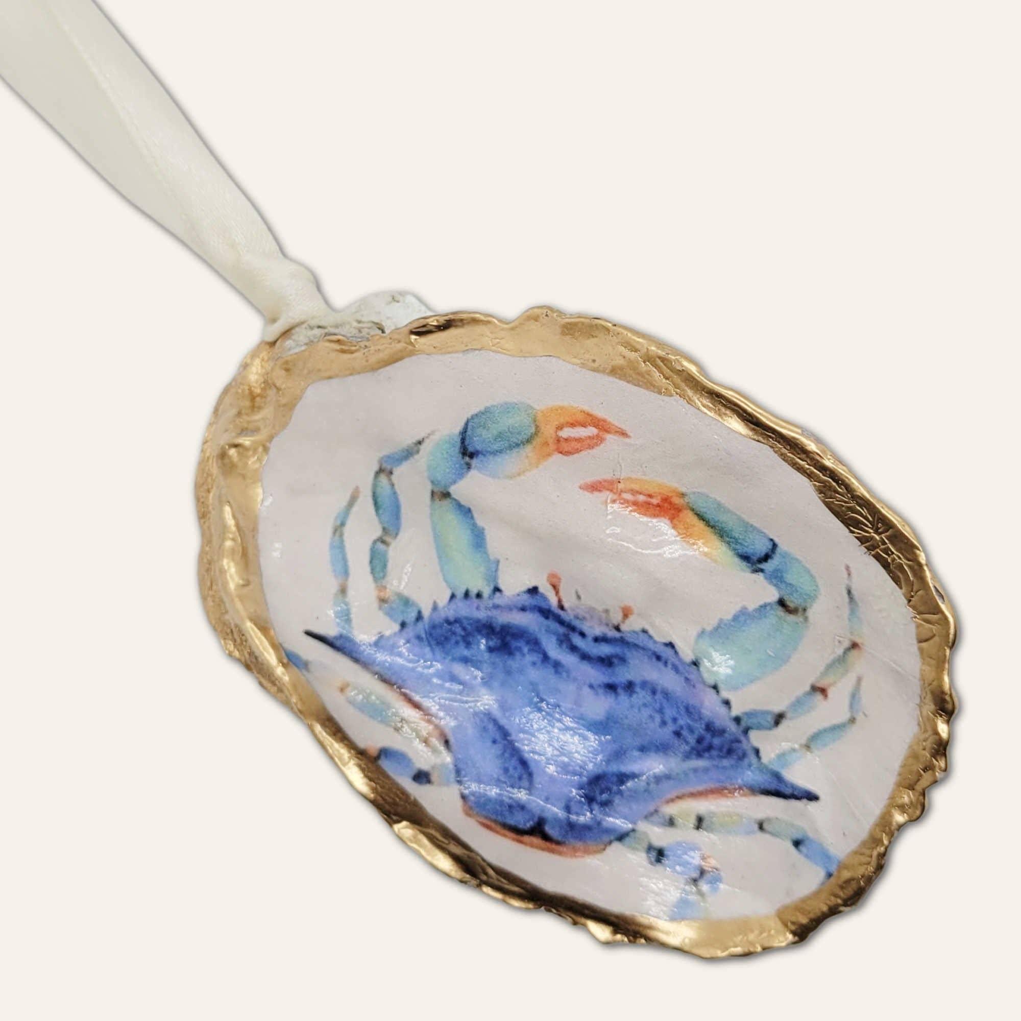 Beatrixbell Handcrafted - Wholesale Ornament - Blue Crab Ornament | Oyster Shell Coastal Christmas Decor2