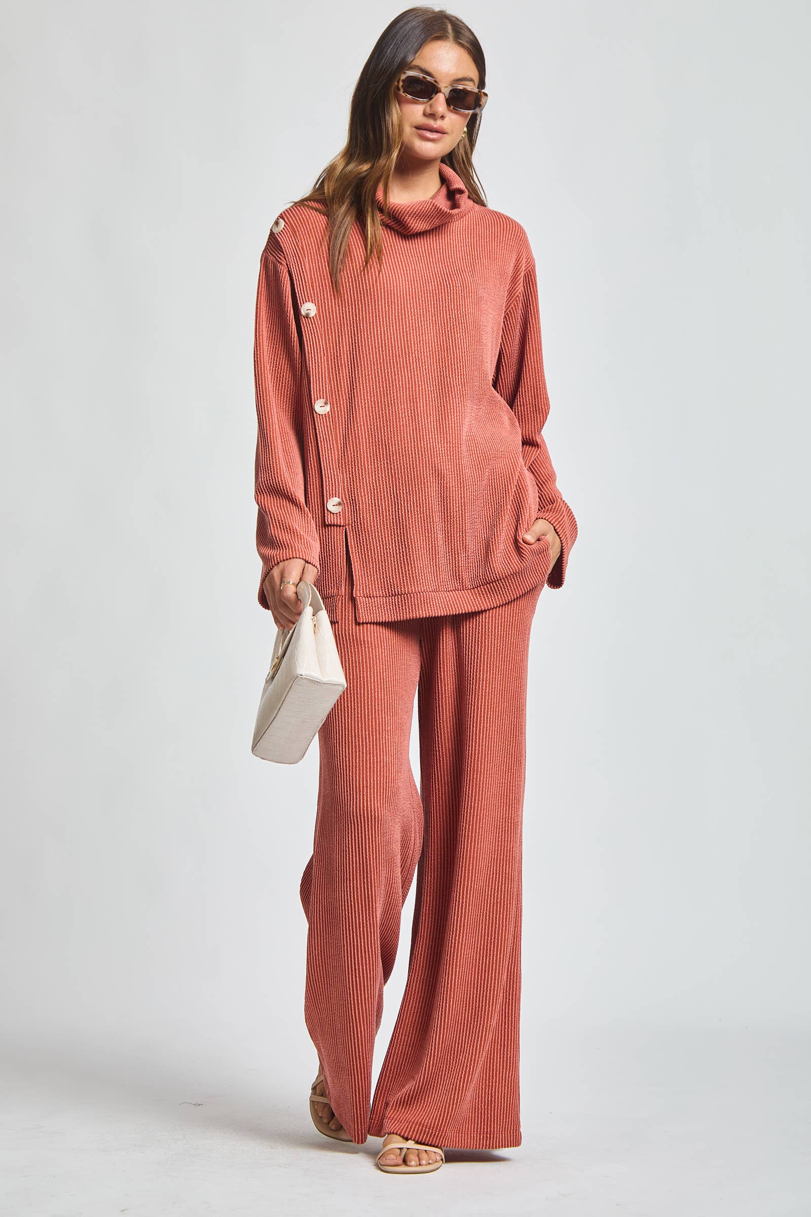 Dear Scarlett – Conjuntos Casual - Mulher por atacado – Conjunto de 2 Peças com Gola Alta Canelada TRVSET-LAVISH6