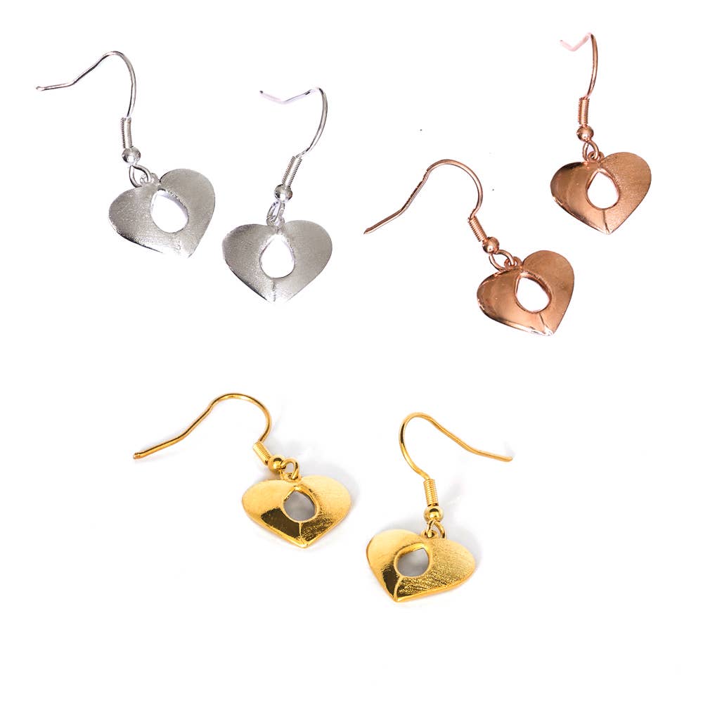 Ethical Global - Vente Boucles d'oreilles pendantes - Boucles d'oreilles cœur à fenêtre (argent, 14K, rose) - Fait main6