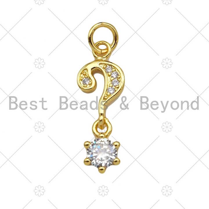 BestBeads&Beyond - Wholesale Individual Charm/Pendant - CZ Micro Pave Question Mark Exclamation Mark With Big CZ Pendant, 18K Dainty Gold Charm, Necklace Bracelet Charm Pendant,8x14mm,Sku#LK310