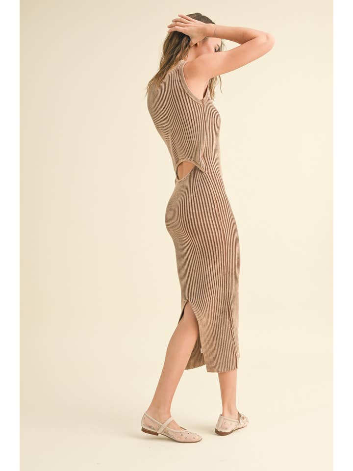 MIOU MUSE - Wholesale Dress - Women's - D3397 WASHED SHORT SLEEVE KNITTED MAXI DRESS