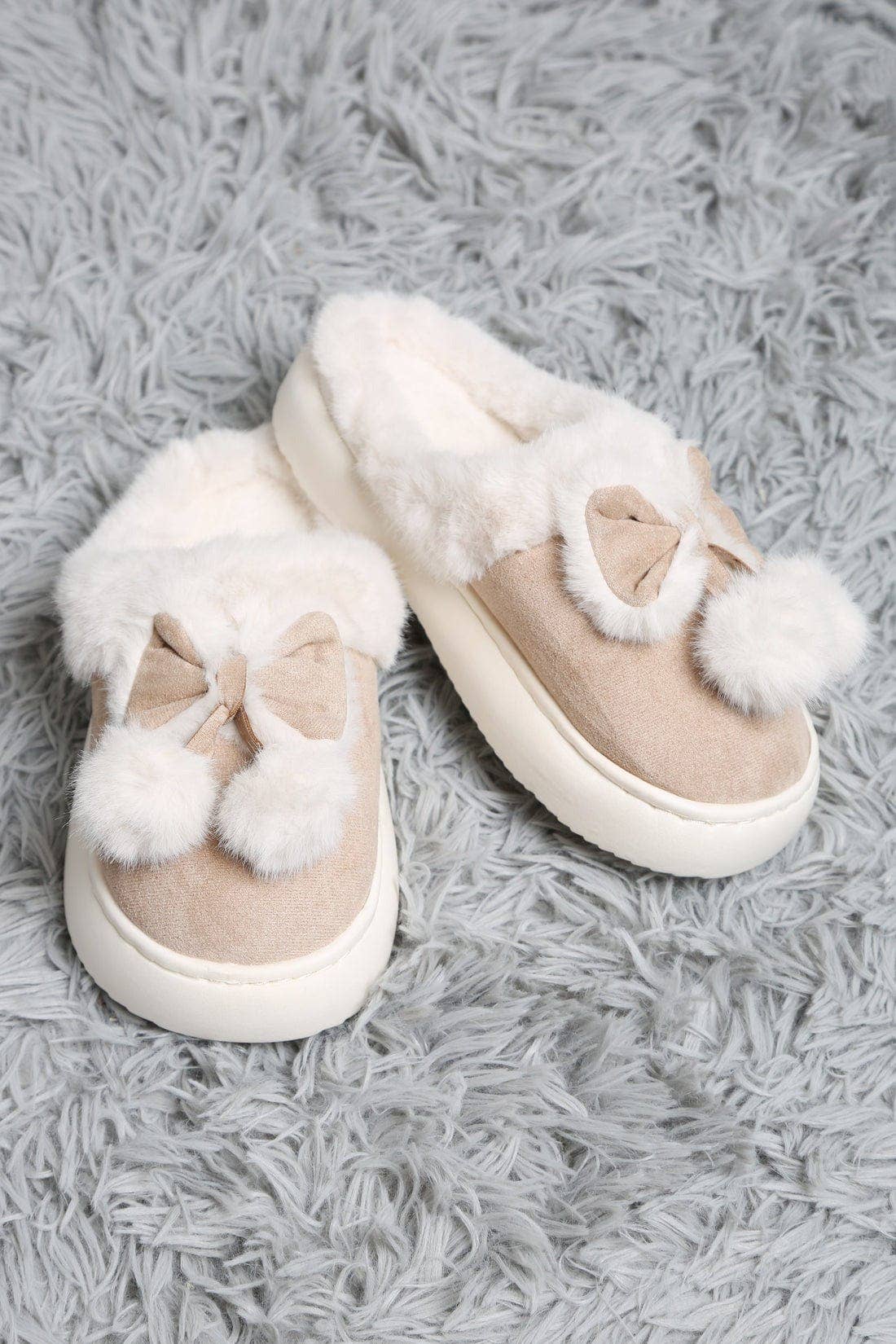 MiMi Wholesale - Wholesale Slippers - Women's - JCL6116 Superlux Faux Suede Fuzzy Bow and Pom Pom Slippers3