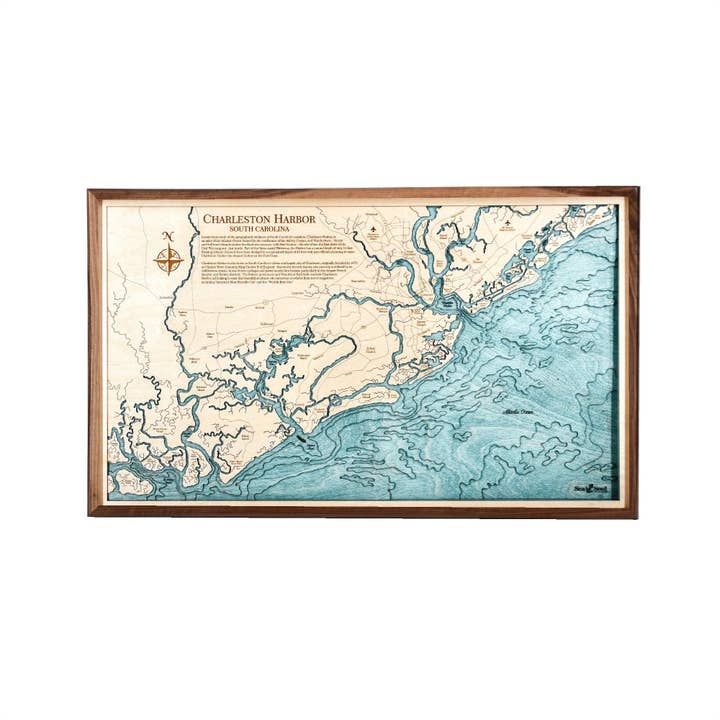 Sea & Soul Nautical Chart Art - Wholesale Map - Charleston Harbor Coastal 3D Wood Map Wall Art