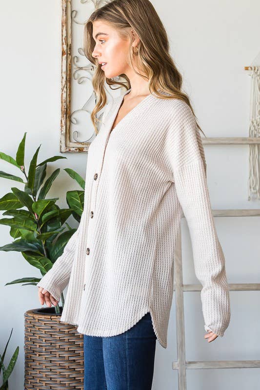 HEIMISH - Wholesale Cardigan - Women's - EJ6729-10 SOLID WAFFLE BUTTON DOWN CARDIGAN4