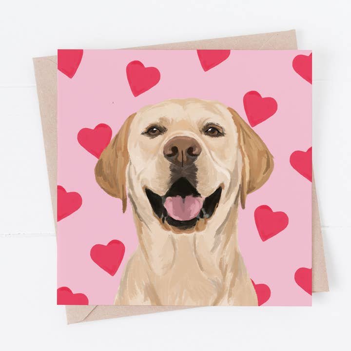 Hund Valentinstagskarte, Hund liebt dich Karte, Gelber Labrador für den Großhandel von Richarts Designs