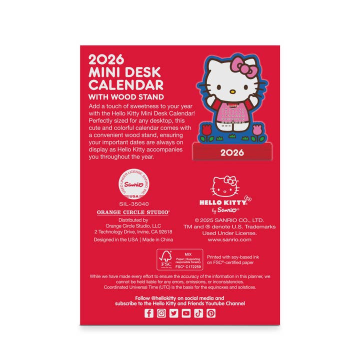 Studio Oh! - Wholesale Calendar - 2026 Hello Kitty Playful Pink Mini Desk Calendar with Wood