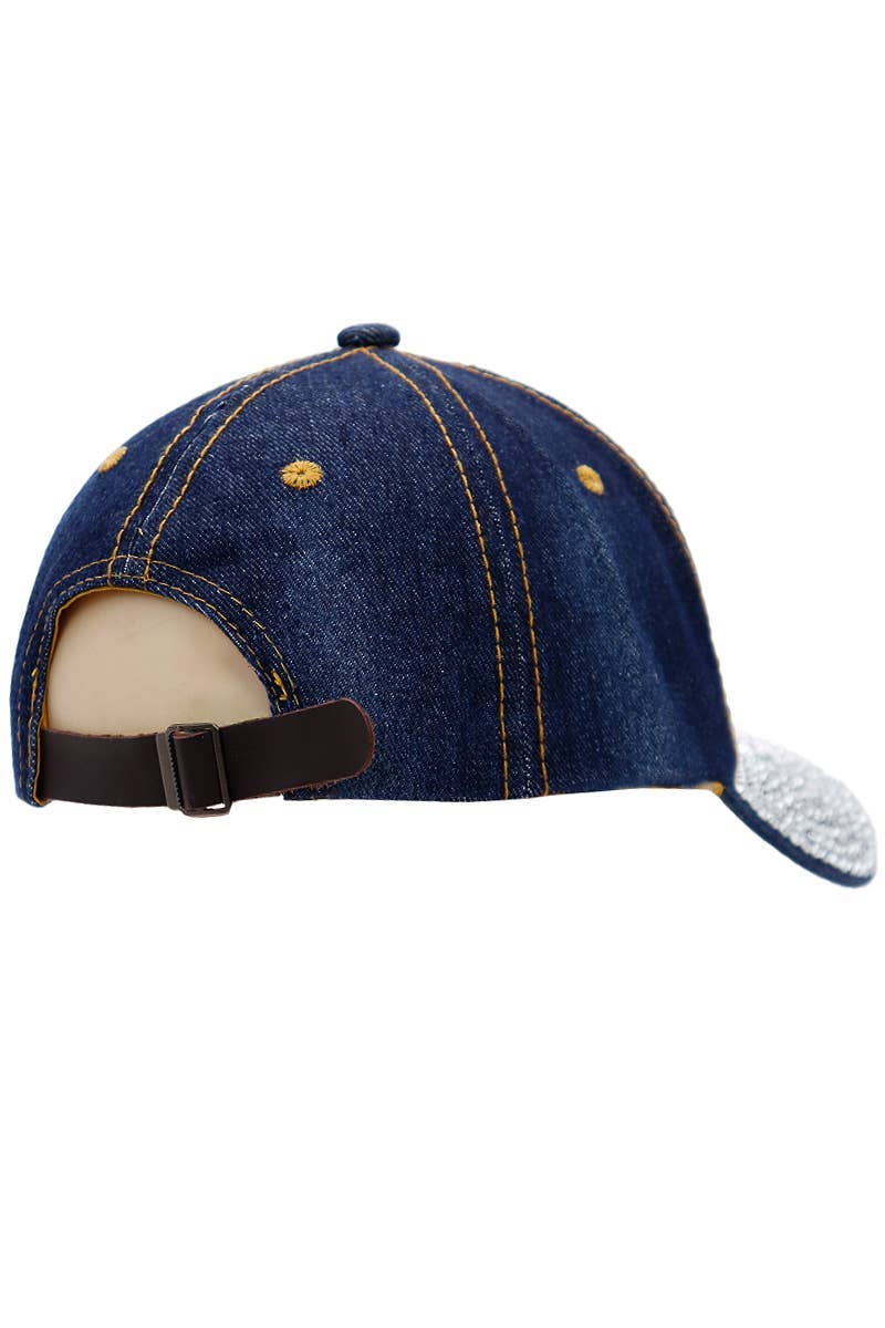 Cap Zone - Wholesale Baseball Cap - Women's - Route 66 Logo Bling Rhinestone Denim Baseball Cap5